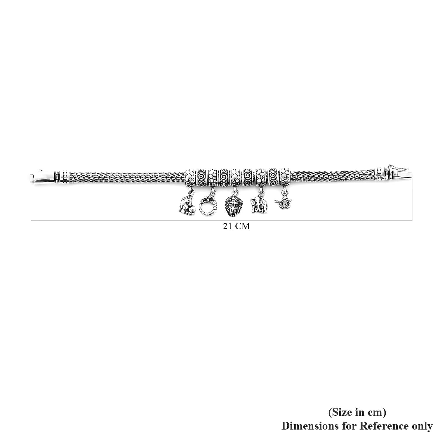 Royal Bali Collection - Sterling Silver Multi Charm Tulang Naga Bracelet (Size 6.5), Silver wt 42.80 Gms