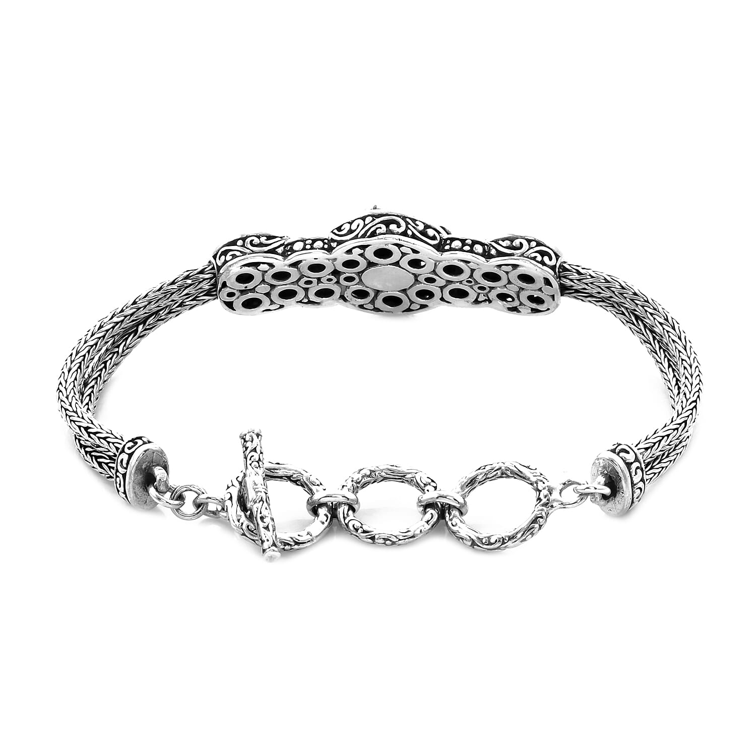 Royal Bali Collection - Sterling Silver Dragonfly Tulang Naga Bracelet (Size 7.5 with Extender), Silver wt 21.12 Gms