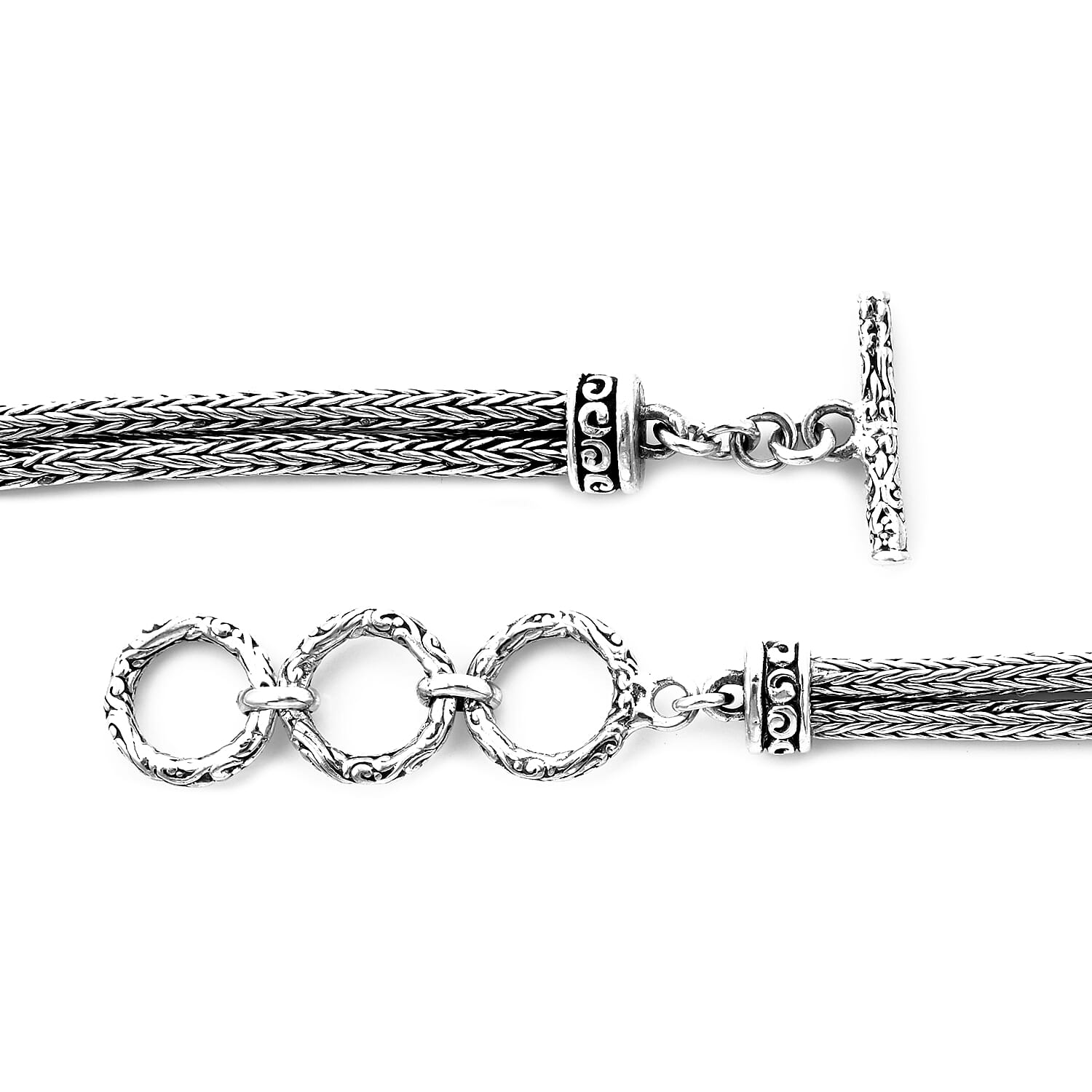 Royal Bali Collection - Sterling Silver Dragonfly Tulang Naga Bracelet (Size 7.5 with Extender), Silver wt 21.12 Gms