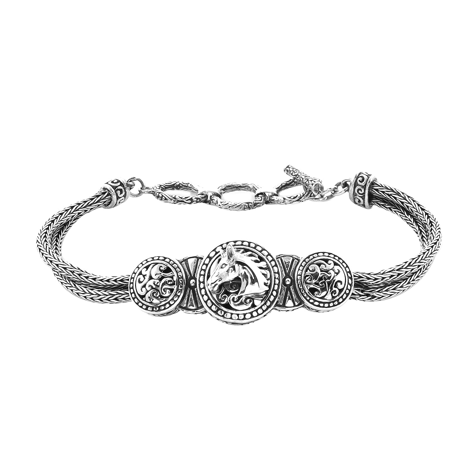 Royal Bali Collection - Sterling Silver Horse Tulang Naga Bracelet (Size 7.5 with Extender), Silver wt 20.10 Gms