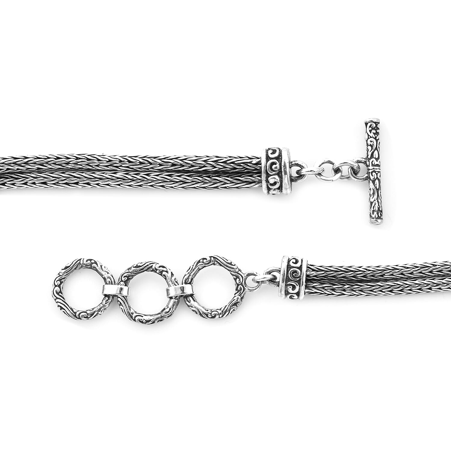 Royal Bali Collection - Sterling Silver Horse Tulang Naga Bracelet (Size 7.5 with Extender), Silver wt 20.10 Gms