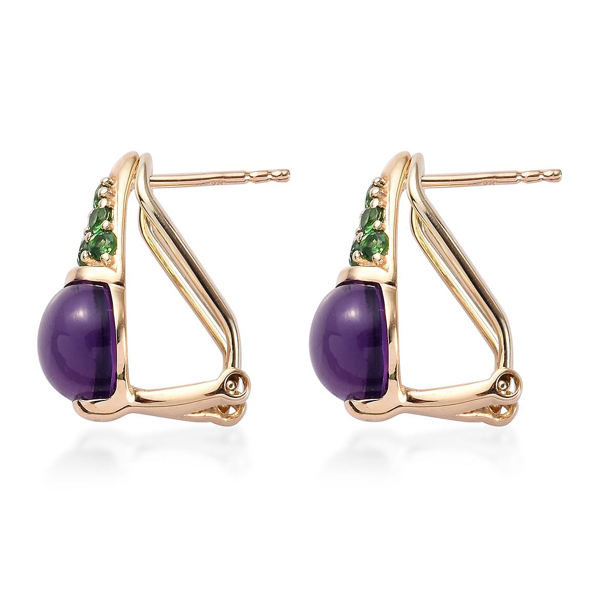 Sundays Child - 9K Yellow Gold Zambian Amethyst, Tsavorite Garnet Drop Earrings (with French Clip) 5.25 Ct. Gold Wt 3.72 Grams