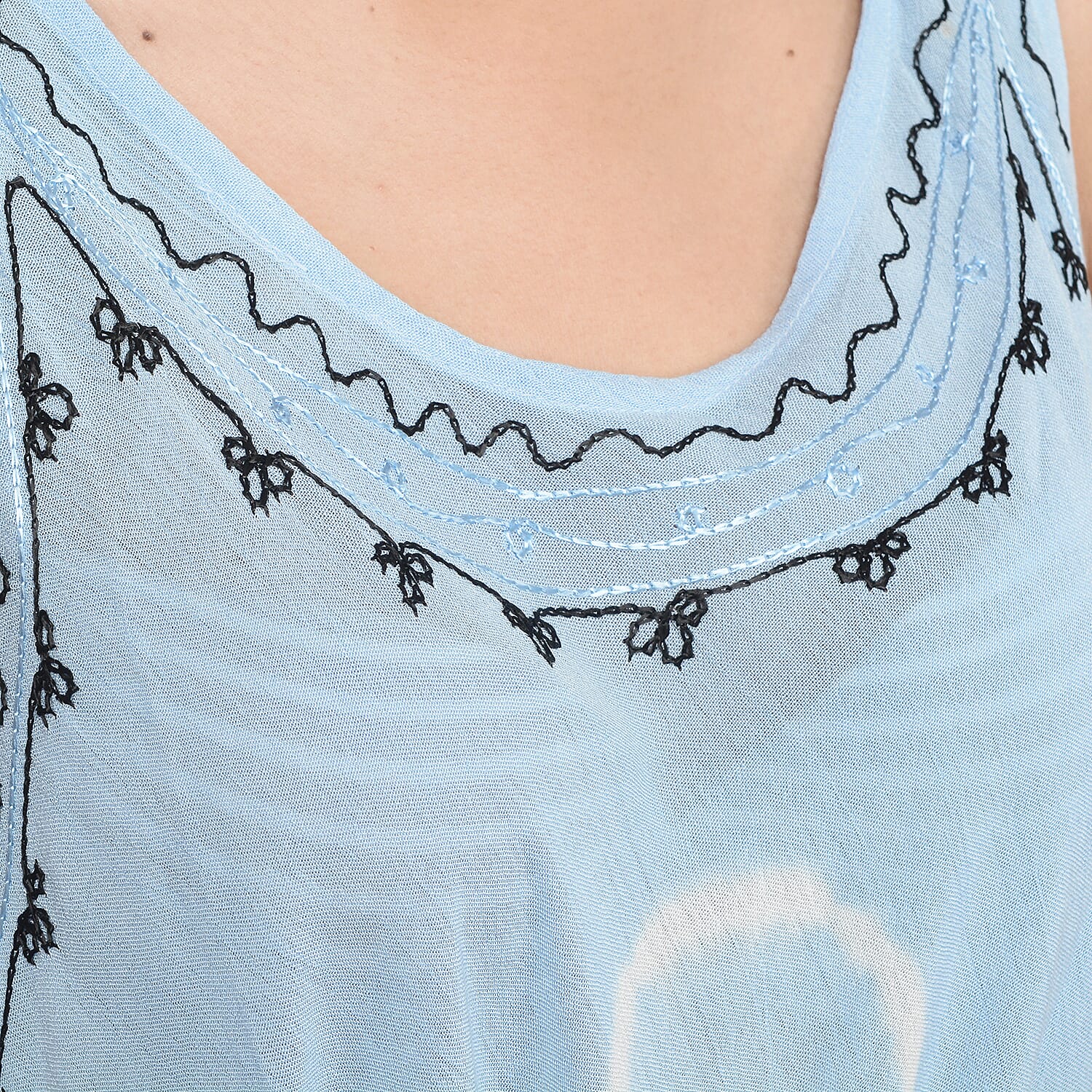 Summer Special- Embroided Tie-Dye Round Neck Umbrella Dress (One Size; L-121cm x W-111cm) - Light and Navy Blue