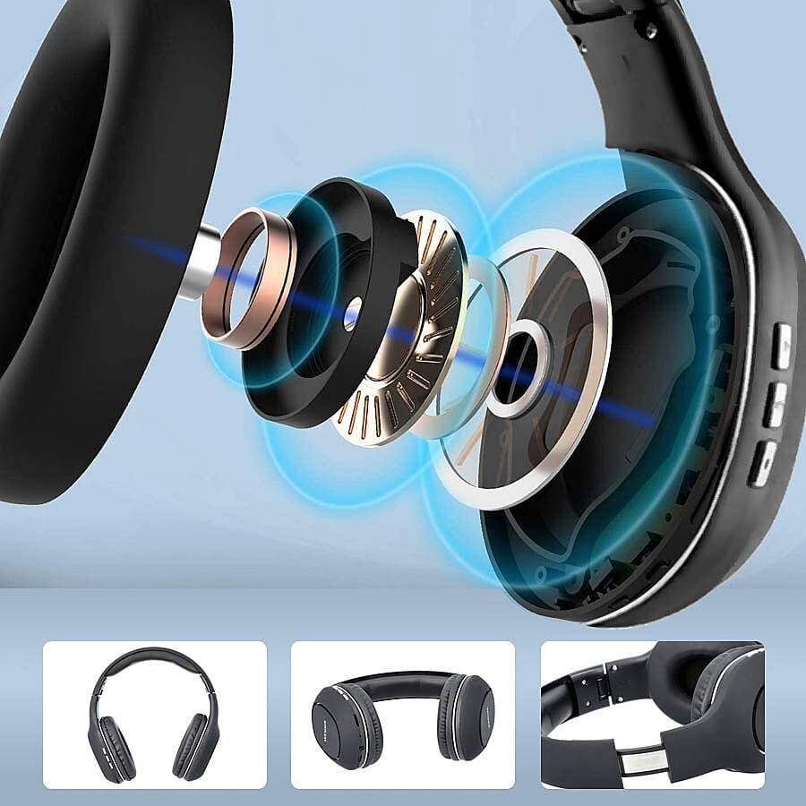 WESDAR: Wireless & Bluetooth Headphones with Rechargeable 500 mAh Battery - Black