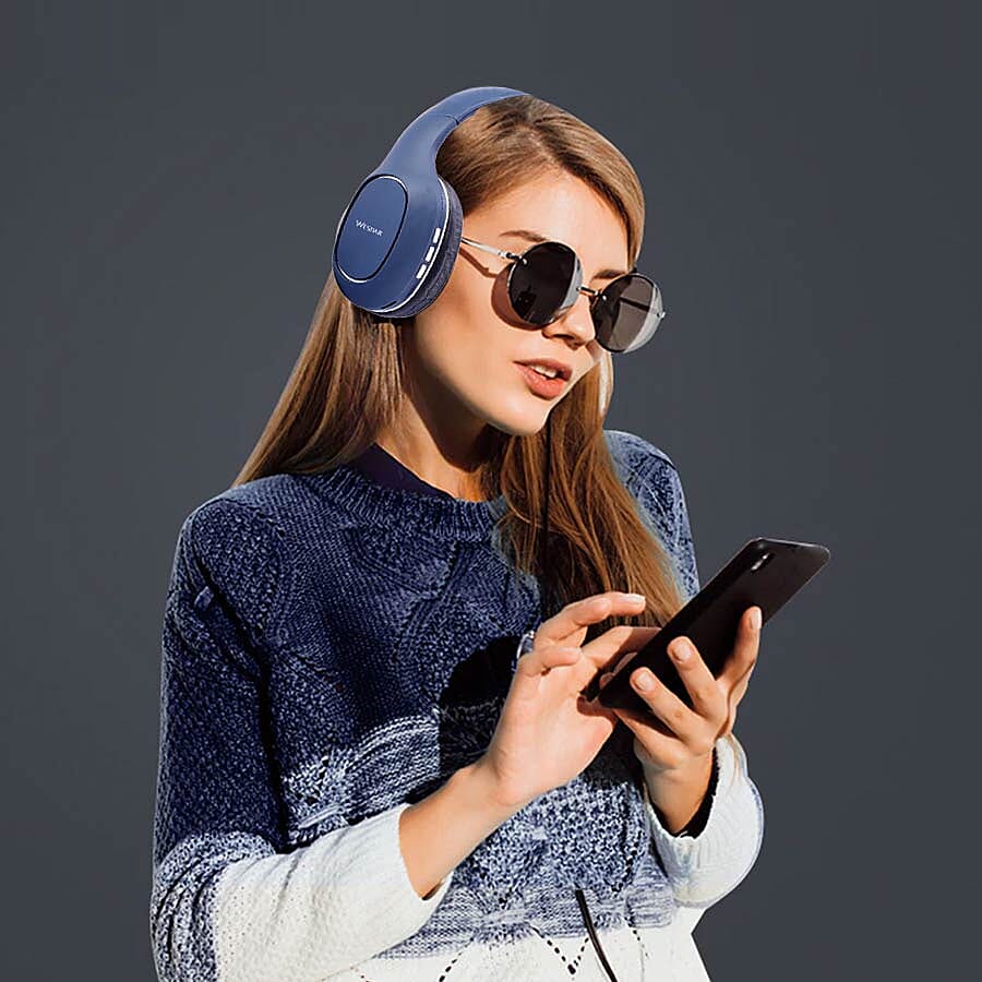 WESDAR: Wireless & Bluetooth Headphones with Rechargeable 500 mAh Battery - Navy