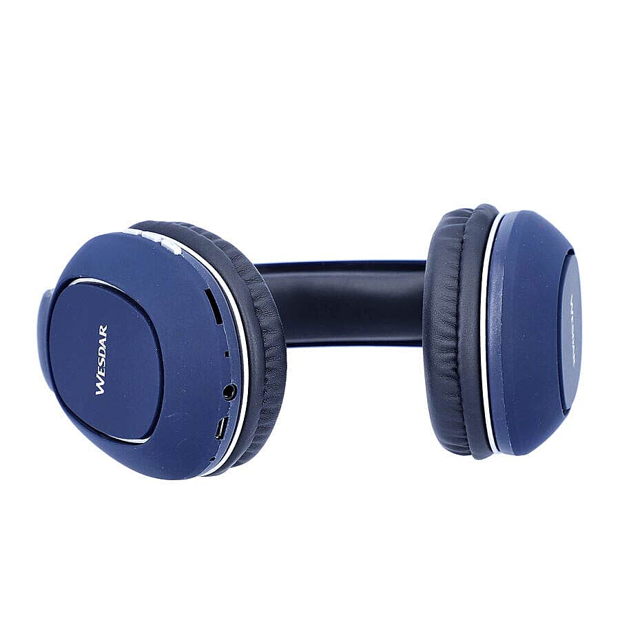 WESDAR: Wireless & Bluetooth Headphones with Rechargeable 500 mAh Battery - Navy