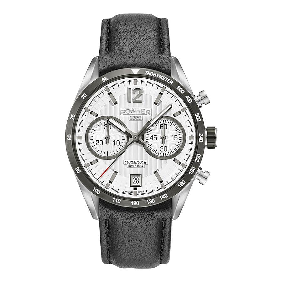 ROAMER Swiss Movement Water Resistant Watch in Stainless Steel with Chronograph Display and Black Colour Strap