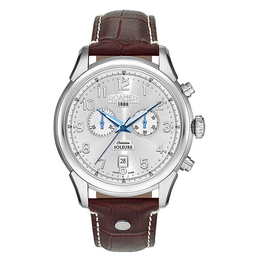ROAMER Swiss Movement Water Resistant Watch in Stainless Steel with Chronograph Display and Brown Colour Strap