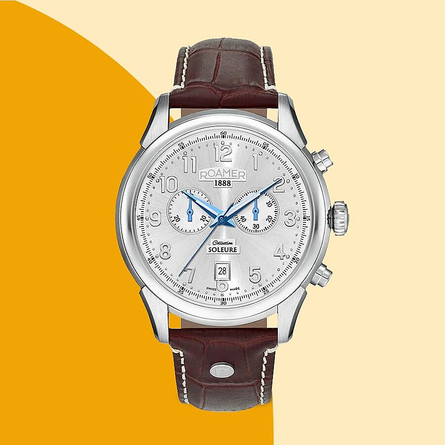 ROAMER Swiss Movement Water Resistant Watch in Stainless Steel with Chronograph Display and Brown Colour Strap