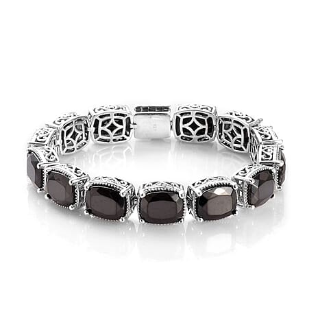 Elite Shungite Bracelet (Size 7.5) with Magnetic Lock in Platinum Overlay Sterling Silver 13.00 Ct, Silver Wt 24.00 Gms