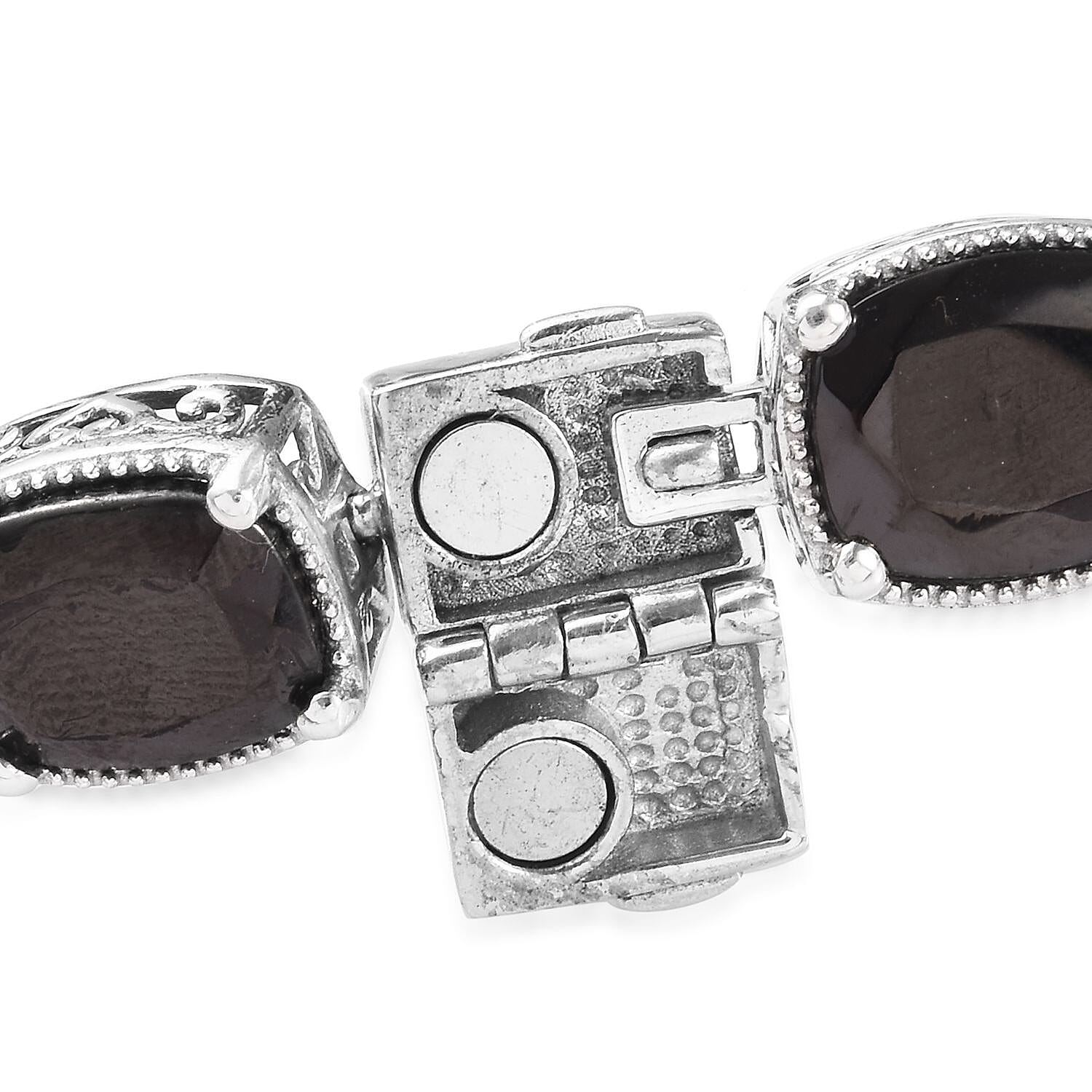 Elite Shungite Bracelet (Size 7.5) with Magnetic Lock in Platinum Overlay Sterling Silver 13.00 Ct, Silver Wt 24.00 Gms