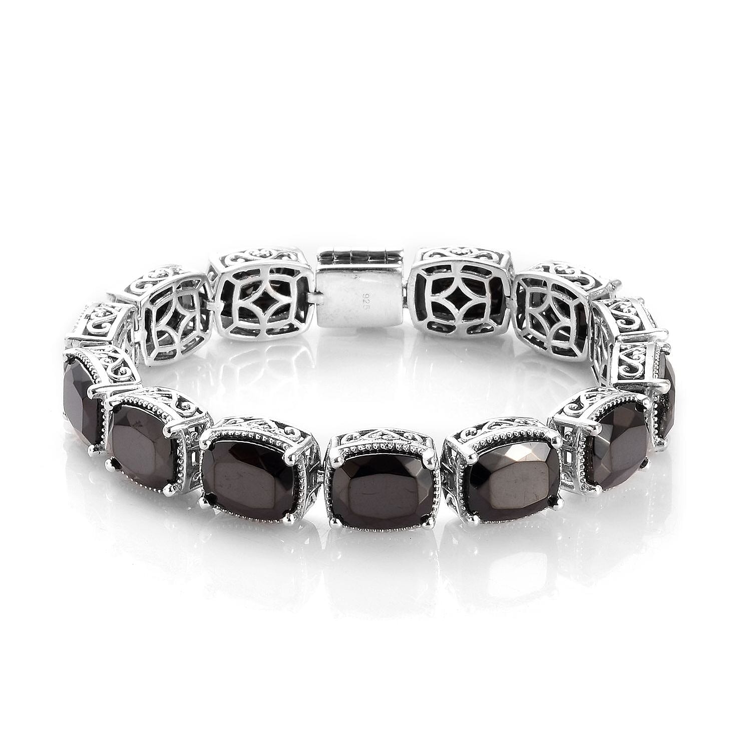 Elite Shungite Bracelet (Size 8) with Magnetic Lock in Platinum Overlay Sterling Silver 36.60 Ct, Silver wt 24.00 Gms