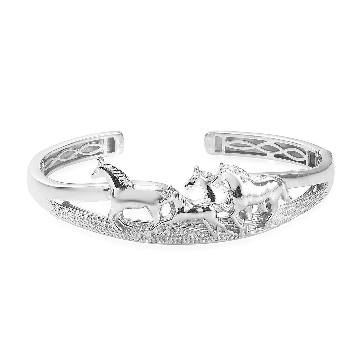 Horse Cuff Bangle (Size 7.5) in Silver Tone