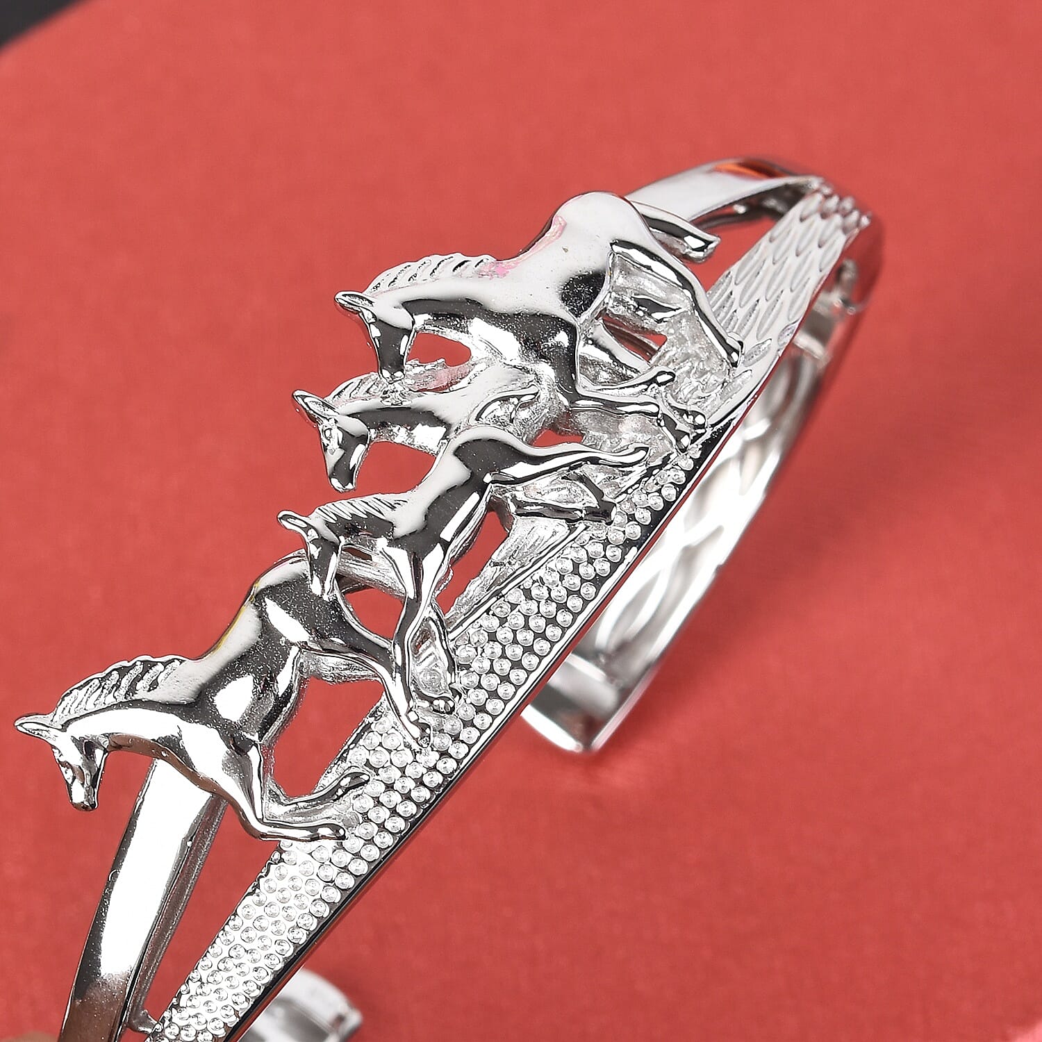 Horse Cuff Bangle (Size 7.5) in Silver Tone