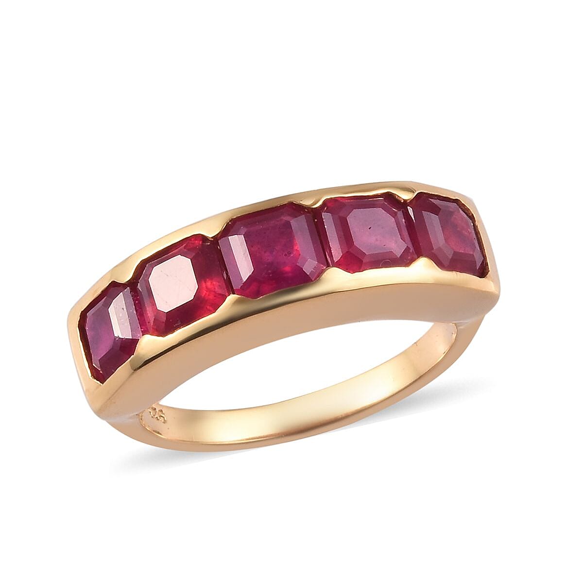 African Ruby Half Eternity Band Ring in 14K Gold Overlay Sterling Silver 3.75 Ct.