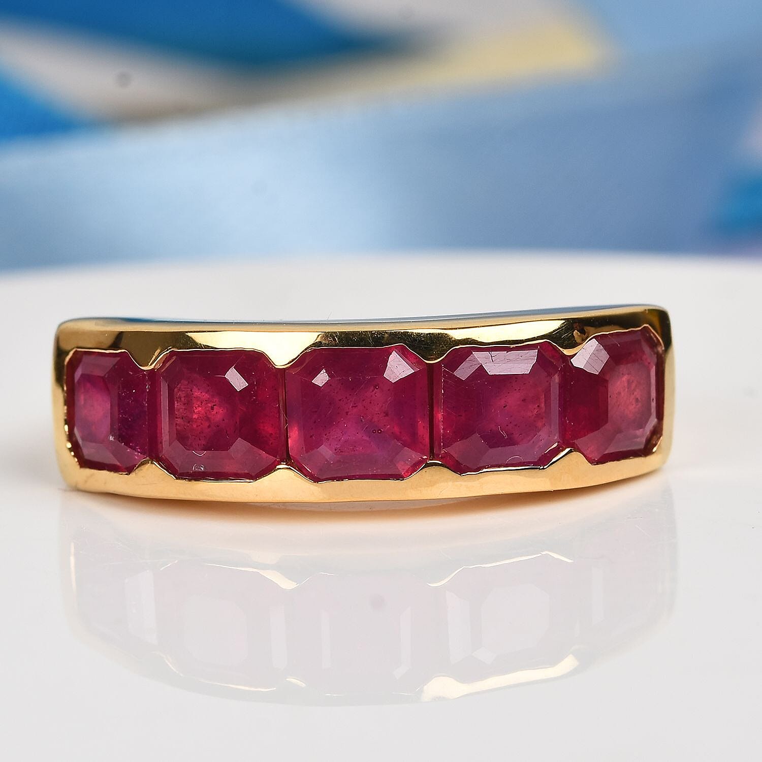 African Ruby Half Eternity Band Ring in 14K Gold Overlay Sterling Silver 3.75 Ct.