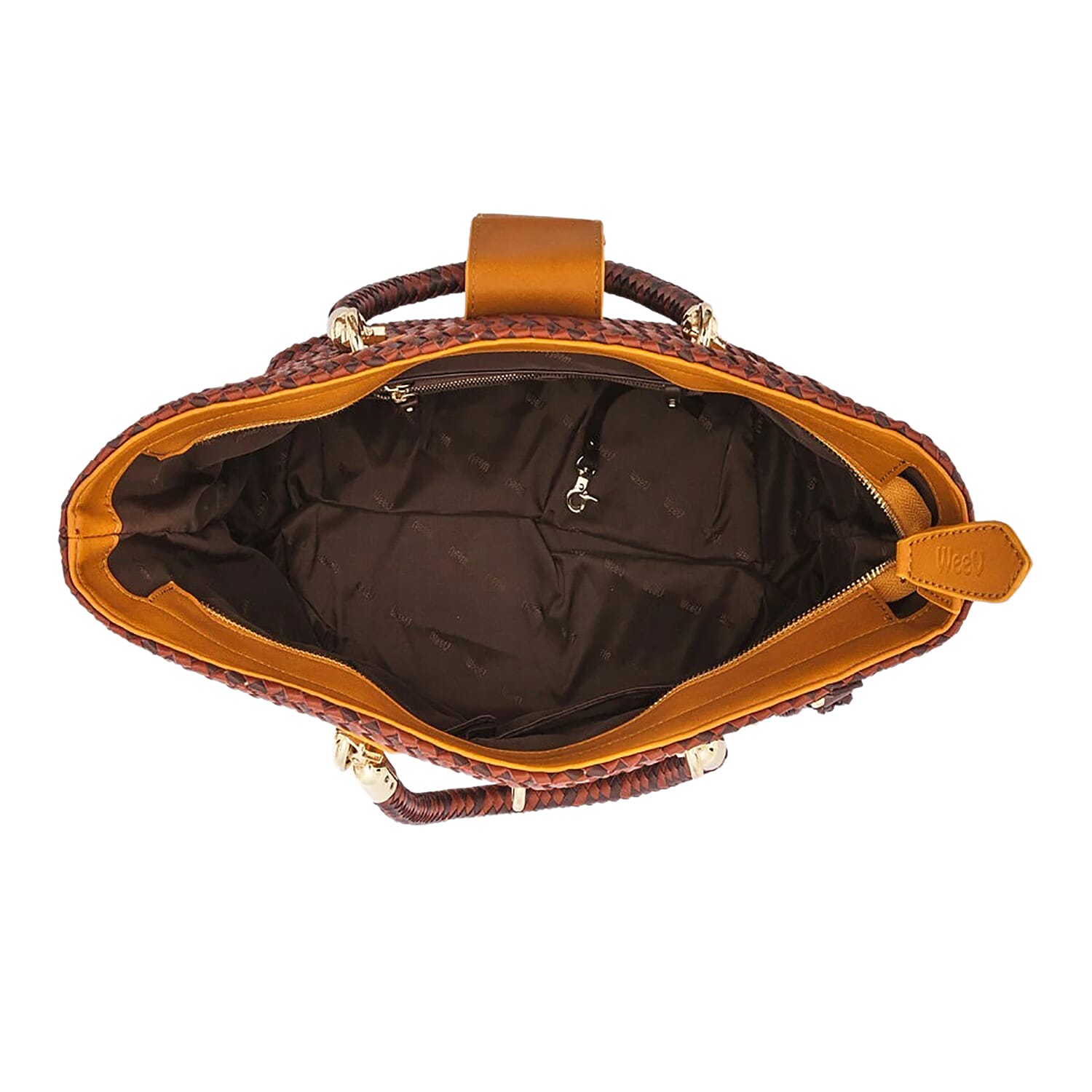 Cross Weave Pattern Tote Bag (Size 31x15x30 Cm) - Mustard Yellow and Brown