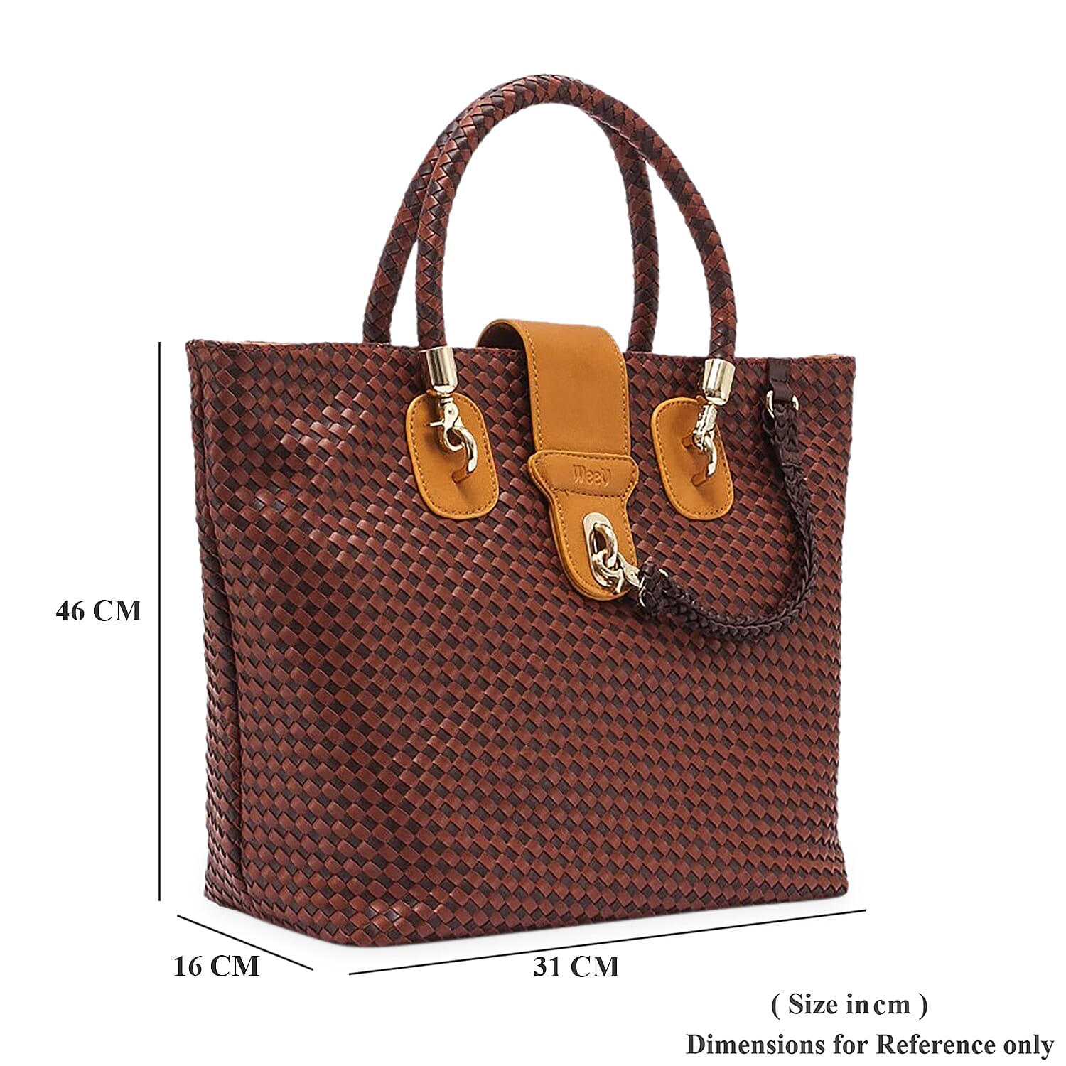 Cross Weave Pattern Tote Bag (Size 31x15x30 Cm) - Mustard Yellow and Brown