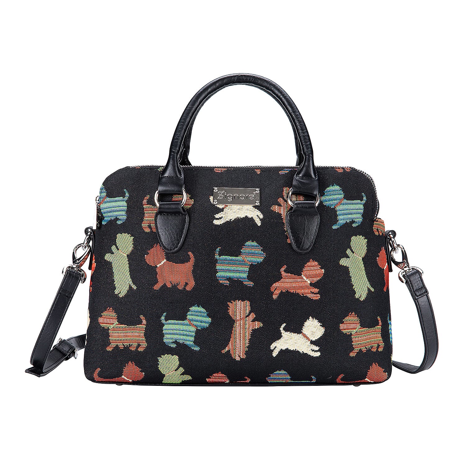 Signare Tapestry - Playful Puppy Triple Compartment Bag with FREE UMBRELLA
