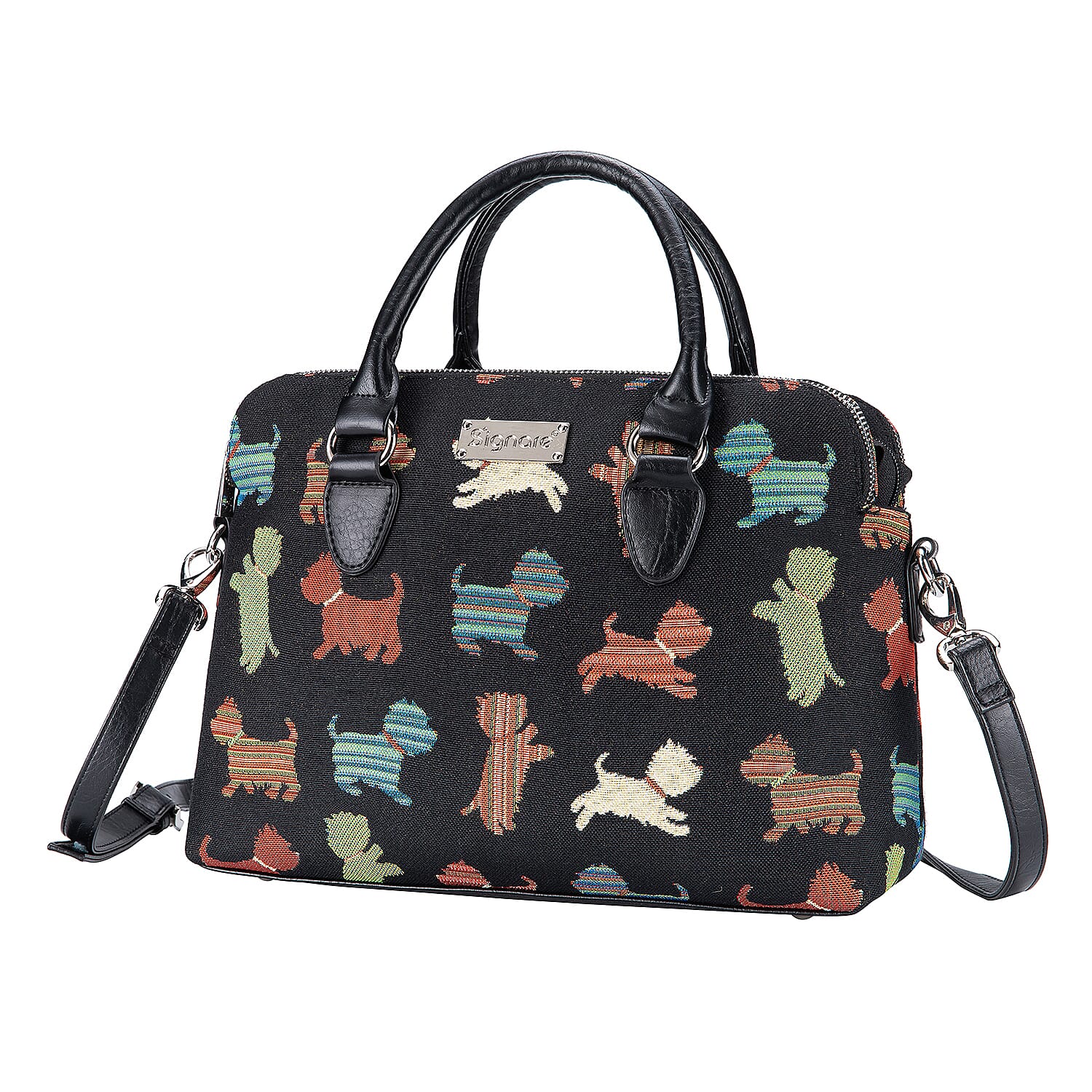 Signare Tapestry - Playful Puppy Triple Compartment Bag with FREE UMBRELLA