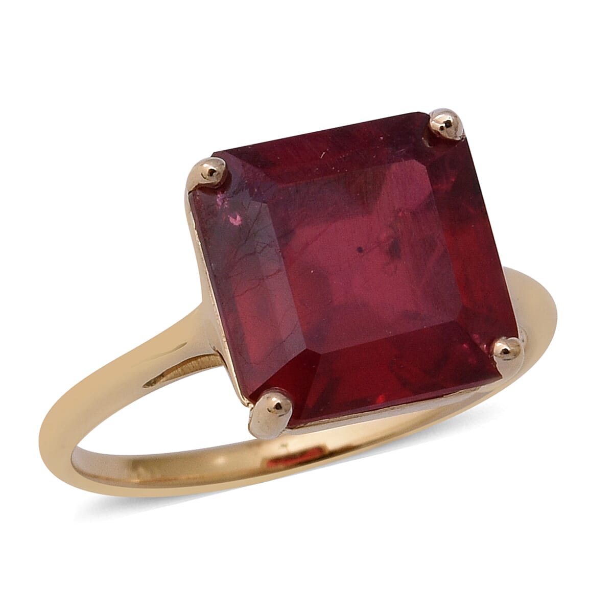 One Time Deal- 9K Yellow Gold AAA African Ruby (Asscher Cut) Solitaire Ring 7.15 Ct.