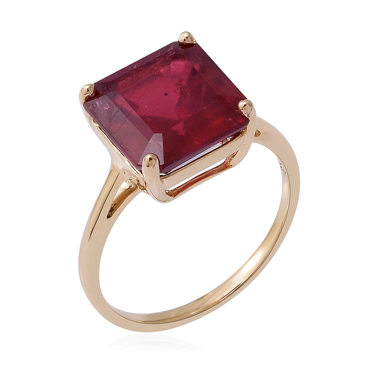 One Time Deal- 9K Yellow Gold AAA African Ruby (Asscher Cut) Solitaire Ring 7.15 Ct.