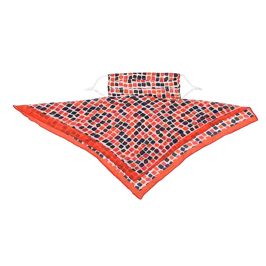 2 in 1 Block Pattern 100% Mulberry Silk Scarf and Protective Face Covering in Multicolour (Size 40x40 Cm)