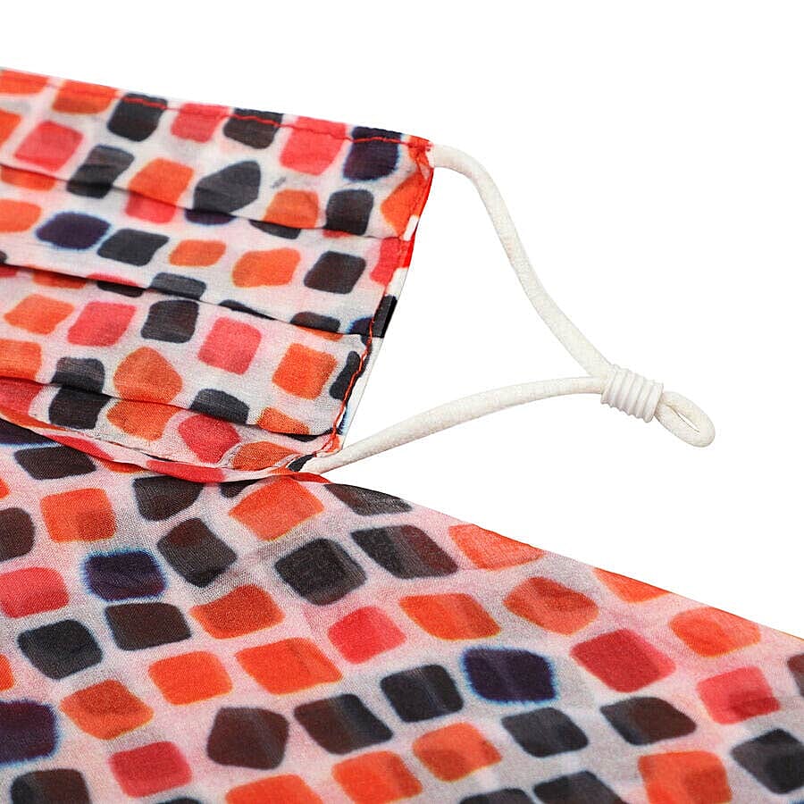 2 in 1 Block Pattern 100% Mulberry Silk Scarf and Protective Face Covering in Multicolour (Size 40x40 Cm)