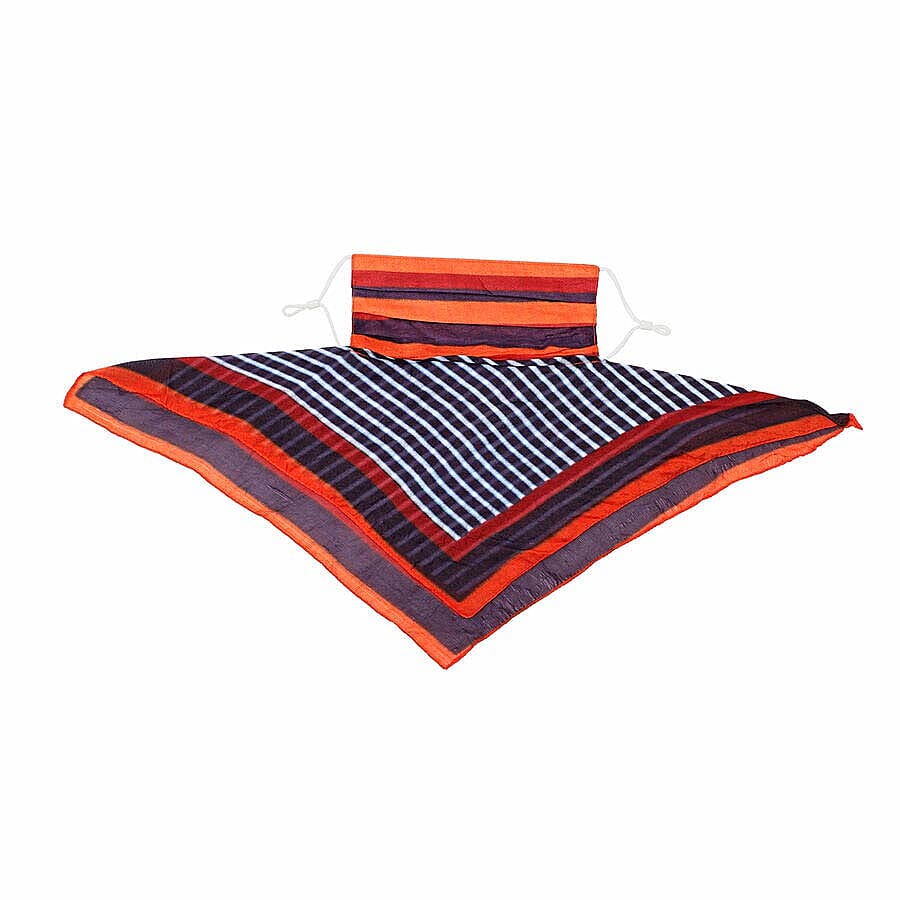 New Arrival- 2 in 1 Stripe Pattern 100% Mulberry Silk Scarf and Protective Face Covering in Red, Blue and Multi Colour (Size 40x40 Cm)