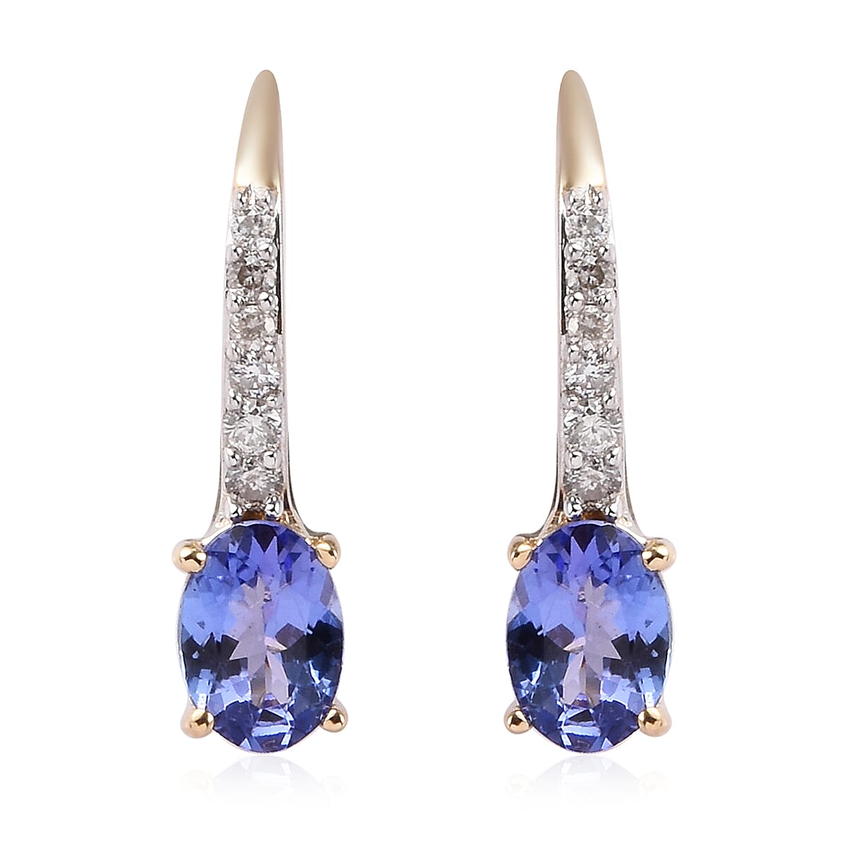 9K Yellow Gold Tanzanite and Natural Diamond Hoop Earrings 1.60 Ct.