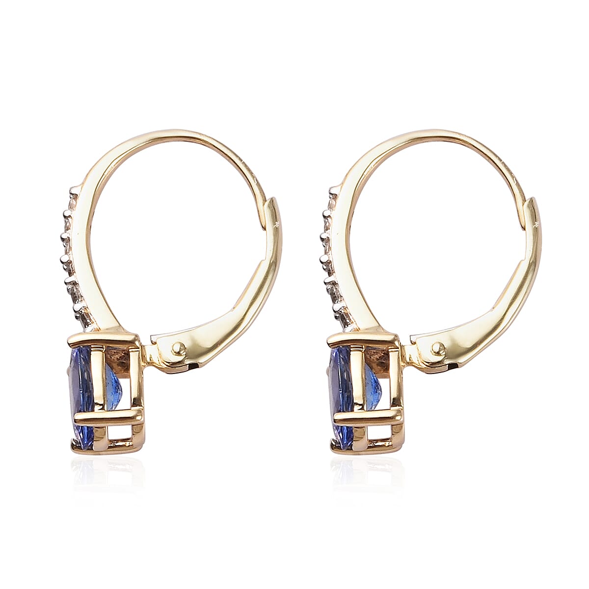 9K Yellow Gold Tanzanite and Natural Diamond Hoop Earrings 1.60 Ct.