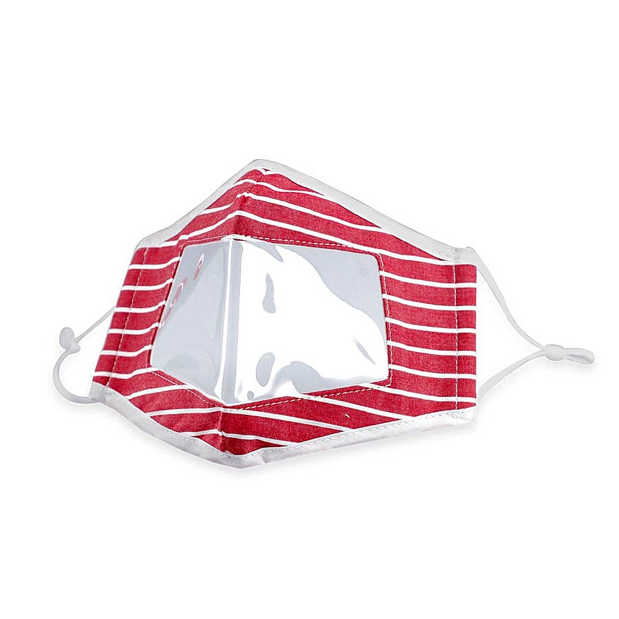 Stripe Pattern Reusable Two layer Face Cover with Transparent Window (Size 24x14 Cm) - Burgundy