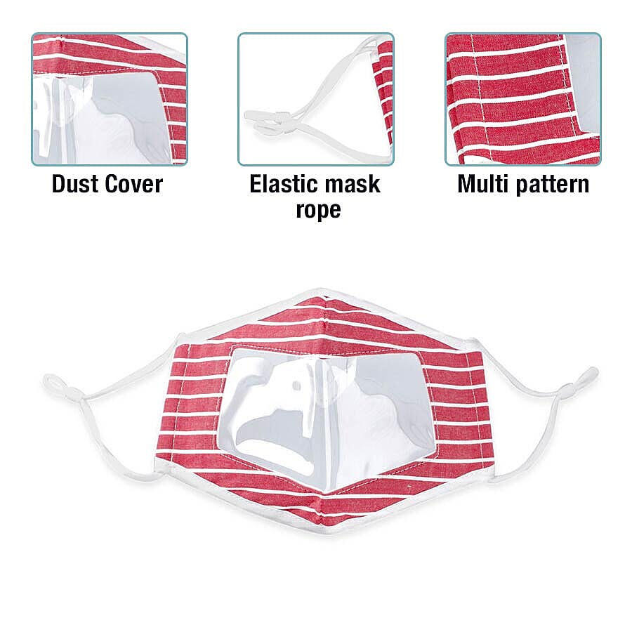 Stripe Pattern Reusable Two layer Face Cover with Transparent Window (Size 24x14 Cm) - Burgundy