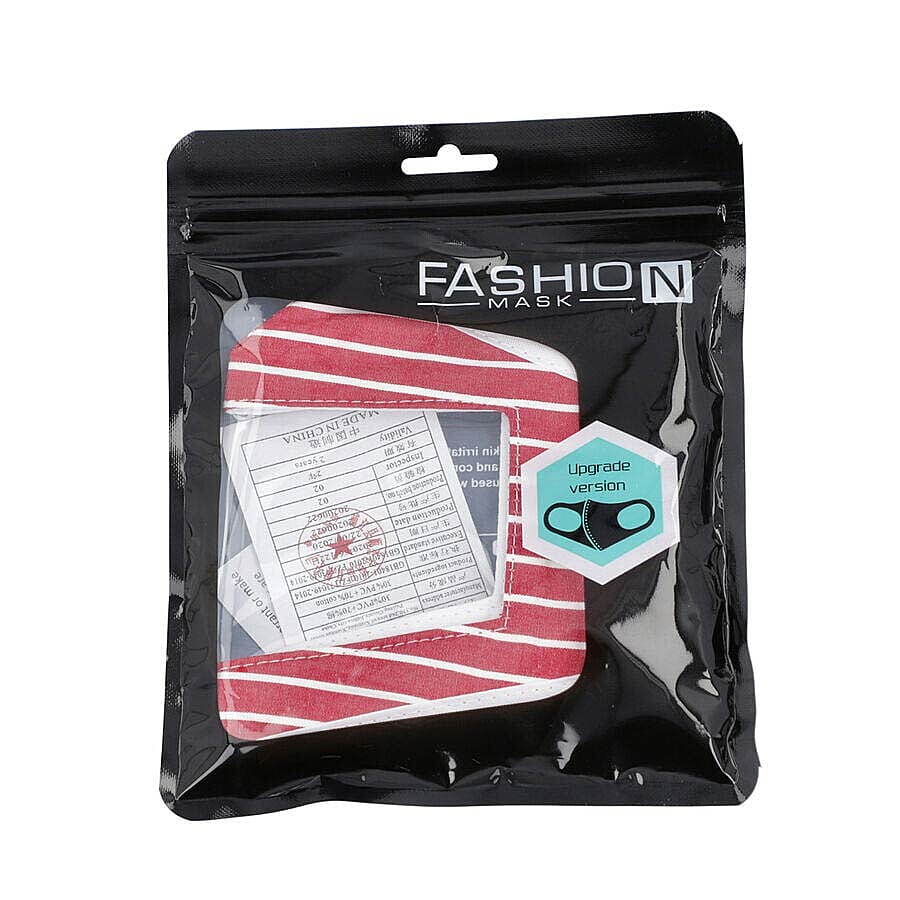 Stripe Pattern Reusable Two layer Face Cover with Transparent Window (Size 24x14 Cm) - Burgundy