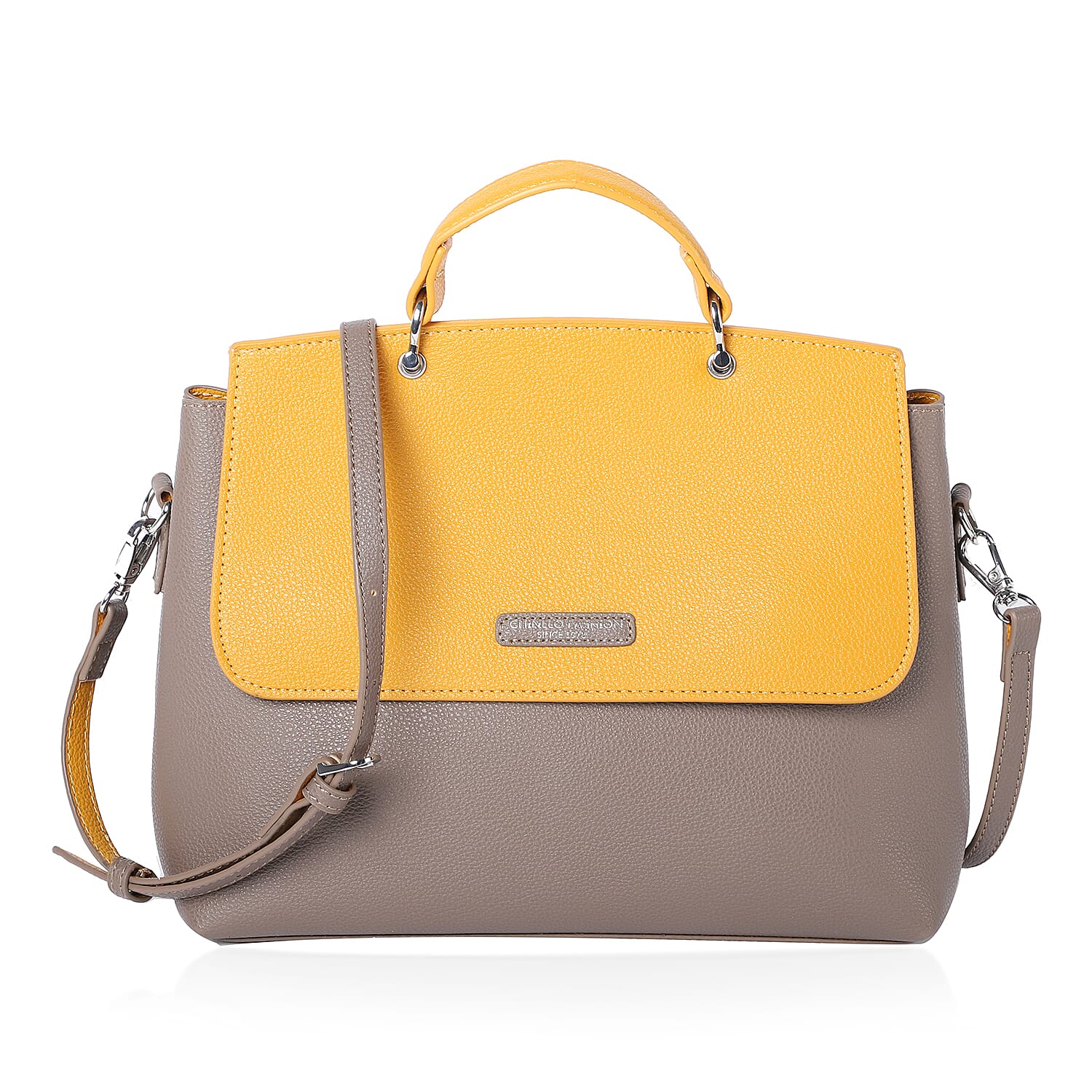 Designer Close Out Deal- Chinllo Fashion Boutique Flap Shoulder Bag - Grey and Mustard