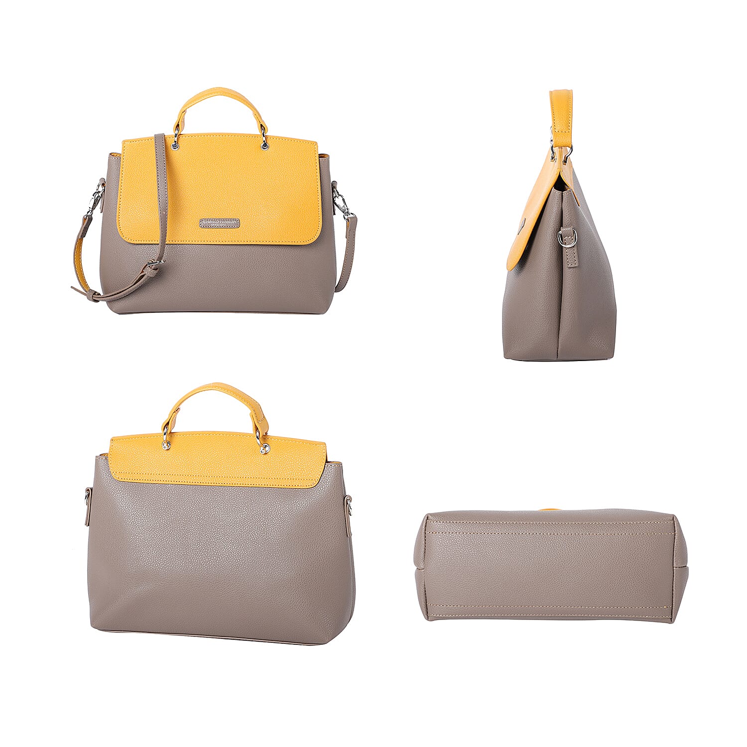 Designer Close Out Deal- Chinllo Fashion Boutique Flap Shoulder Bag - Grey and Mustard