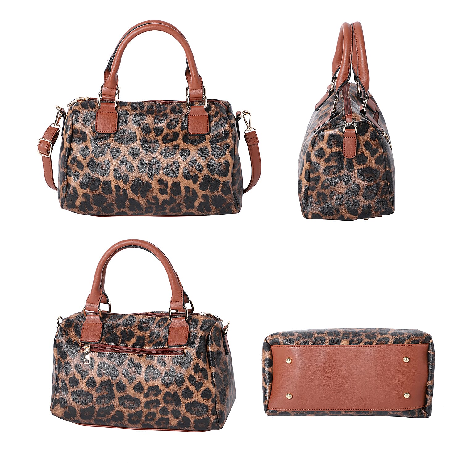 Leopard Print Satchel Bag (Size 30x22x12cm) - Brown