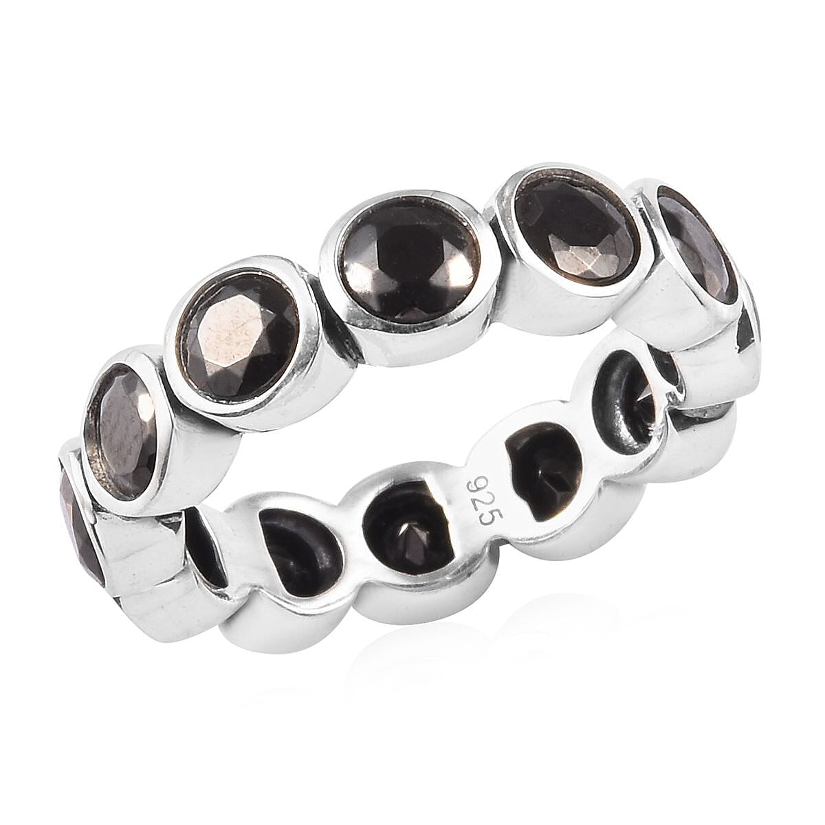 Elite Shungite Bezel Set Eternity Band Ring in Sterling Silver 2.50 Ct.
