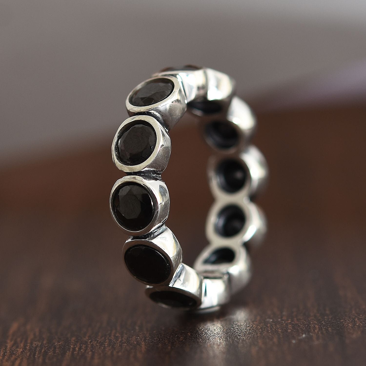 Elite Shungite Bezel Set Eternity Band Ring in Sterling Silver 2.50 Ct.