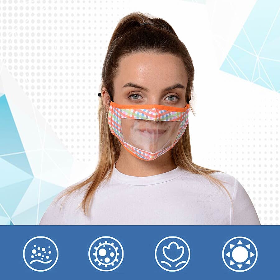 Multi Colour Transparent Face Mask (Size 14x20x29 Cm) - Green Orange and Yellow