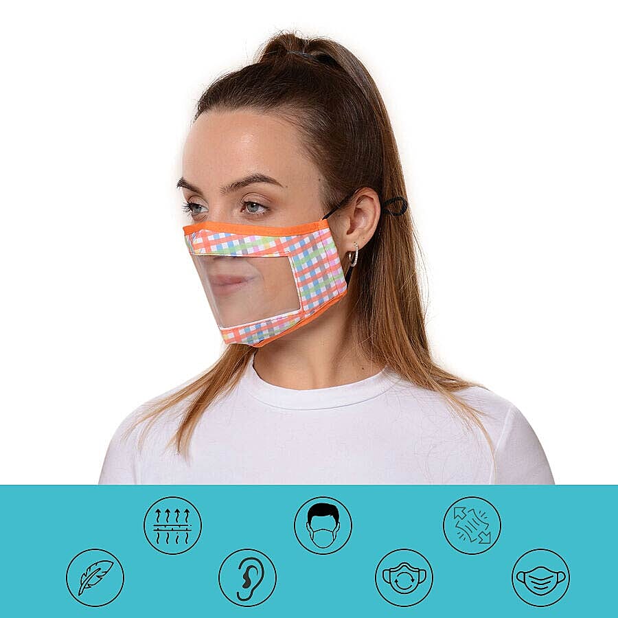 Multi Colour Transparent Face Mask (Size 14x20x29 Cm) - Green Orange and Yellow
