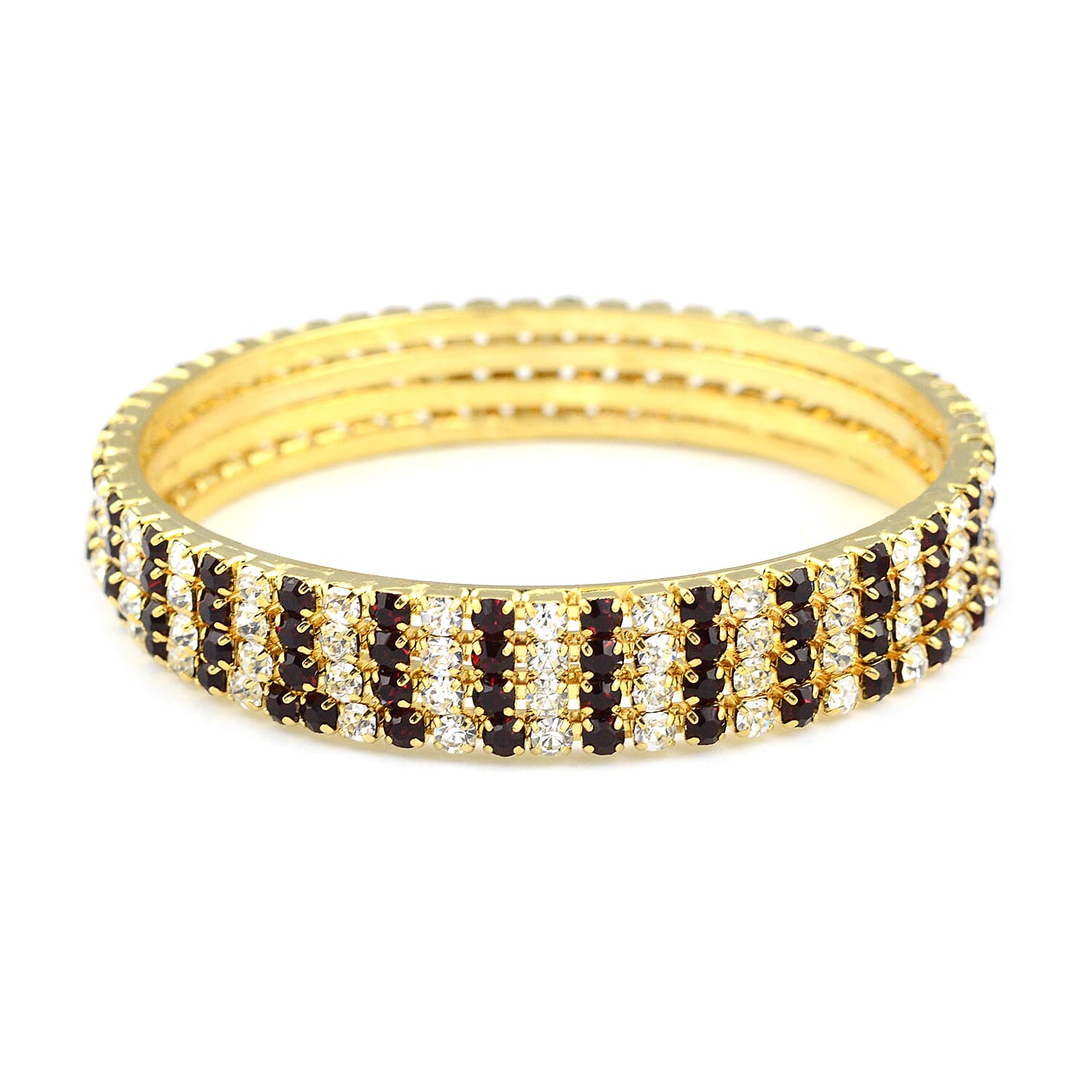 4 Piece Set - Simulated Garnet and Diamond Bangle (Size 7.75) in Gold Tone