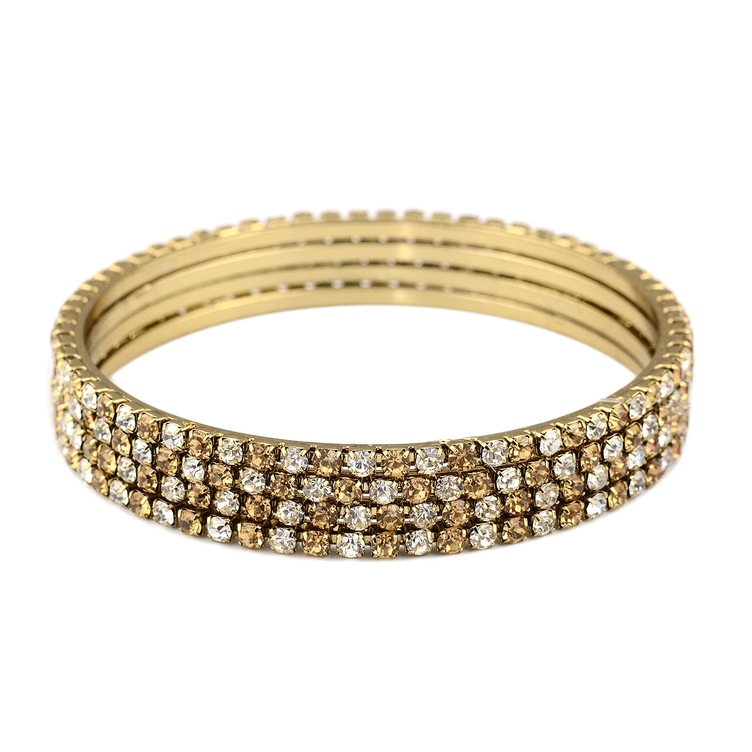 4 Piece Set - Light Brown Austrian Crystal Bangle (Size 8.5) in Gold Tone