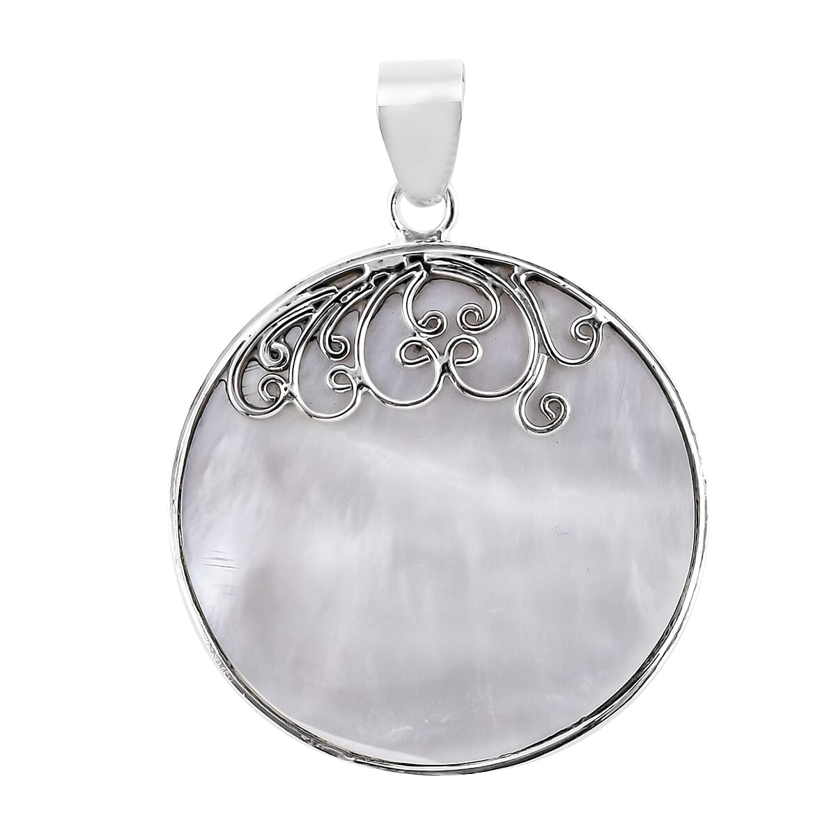 Royal Bali Collection - Mother of Pearl Round Pendant in Sterling Silver