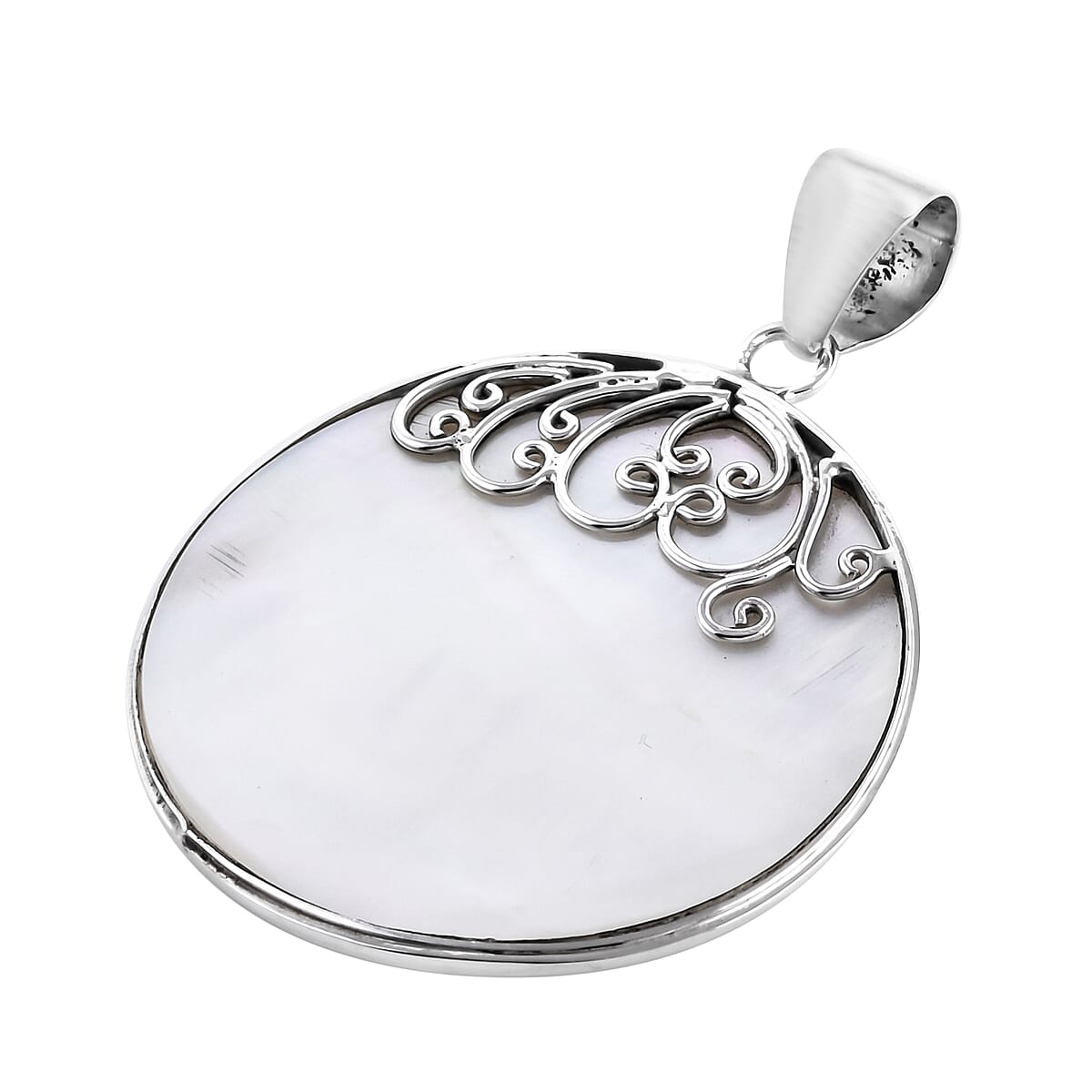 Royal Bali Collection - Mother of Pearl Round Pendant in Sterling Silver