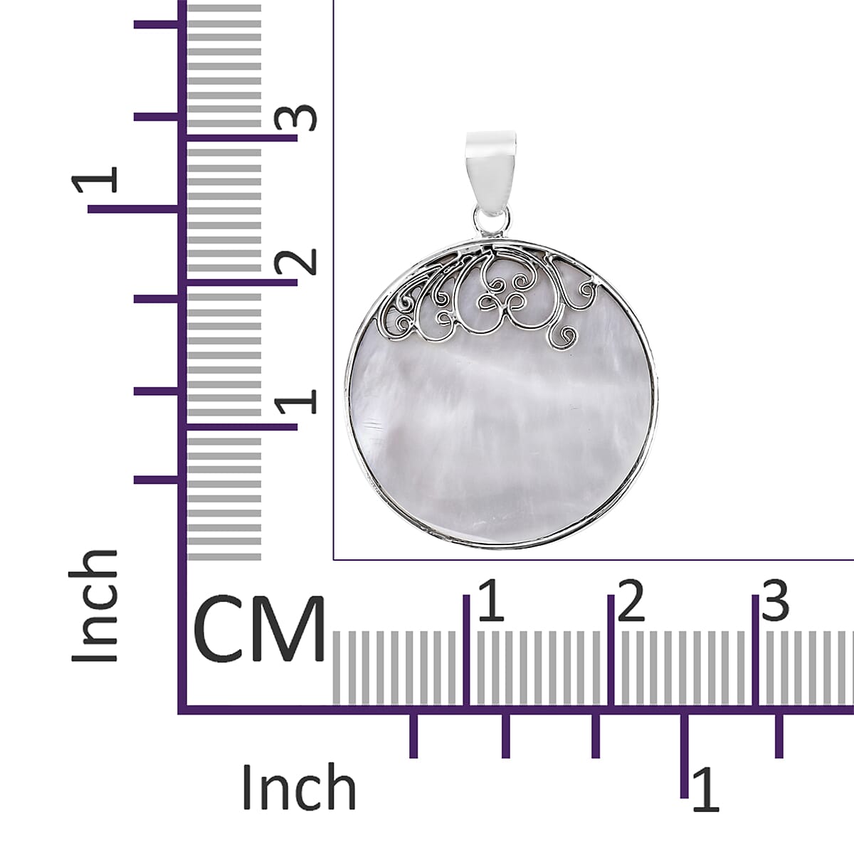 Royal Bali Collection - Mother of Pearl Round Pendant in Sterling Silver