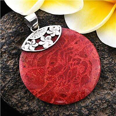 Royal Bali Collection - Red Sponge Coral Pendant in Sterling Silver