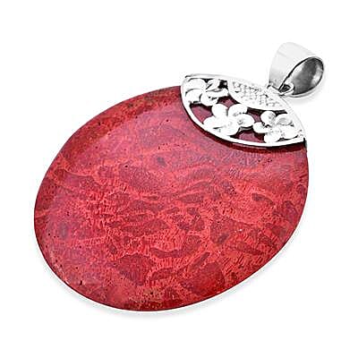 Royal Bali Collection - Red Sponge Coral Pendant in Sterling Silver