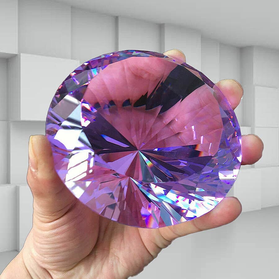 TJC Exclusive Diamond Cut Amethyst Glass Crystal (Size 8x5cm) in a Gift Box