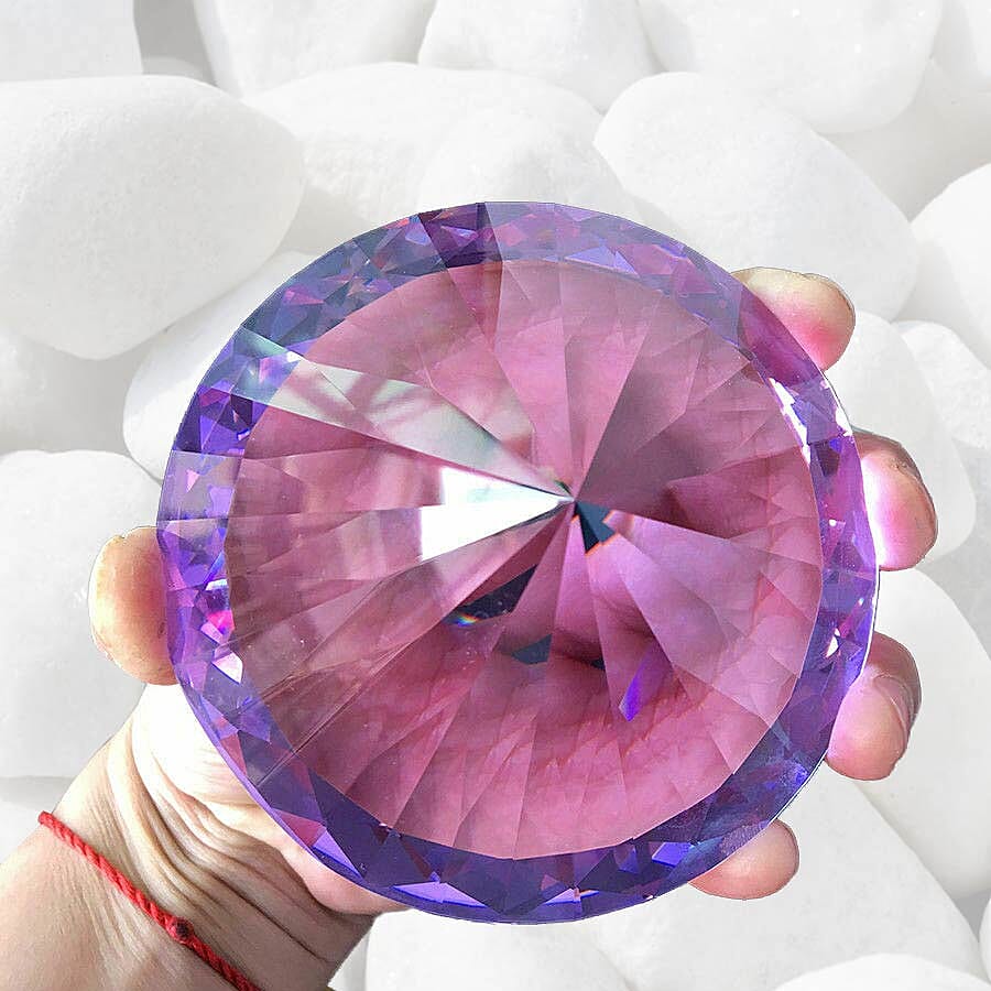 TJC Exclusive Diamond Cut Amethyst Glass Crystal (Size 8x5cm) in a Gift Box